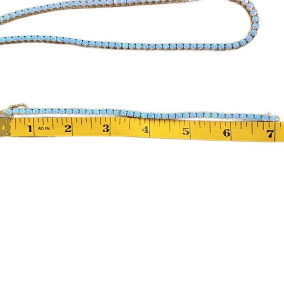 Shimmering Simulated Blue Opal 18K gold plated tennis bracelet - Picture 5 of 5